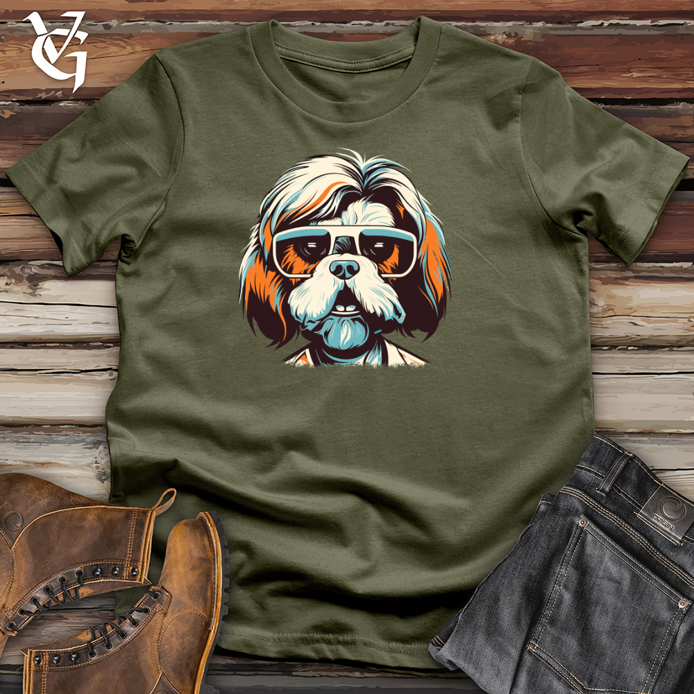 Viking Goods Shih Tzu Stylish Spectacles Cotton Tee Military Green / L
