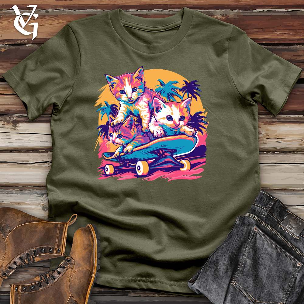 Viking Goods Skater Kittens Escape Cotton Tee Military Green / L