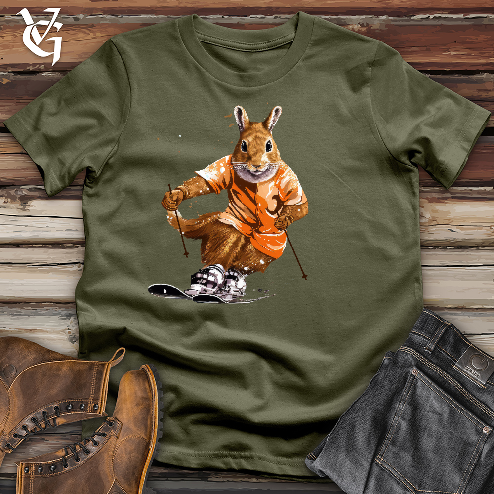 Viking Goods Skiing Squirrel Cotton Tee Military Green / L