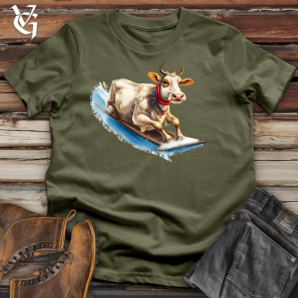 Viking Goods Sledding Cow Cotton Tee Military Green / L