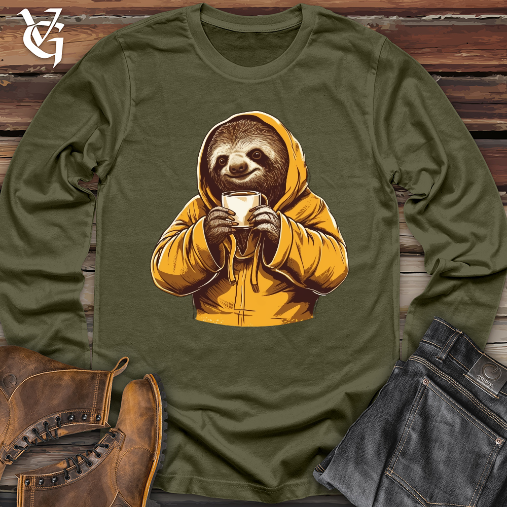 Viking Goods Sloth Coffee Long Sleeve Military Green / L