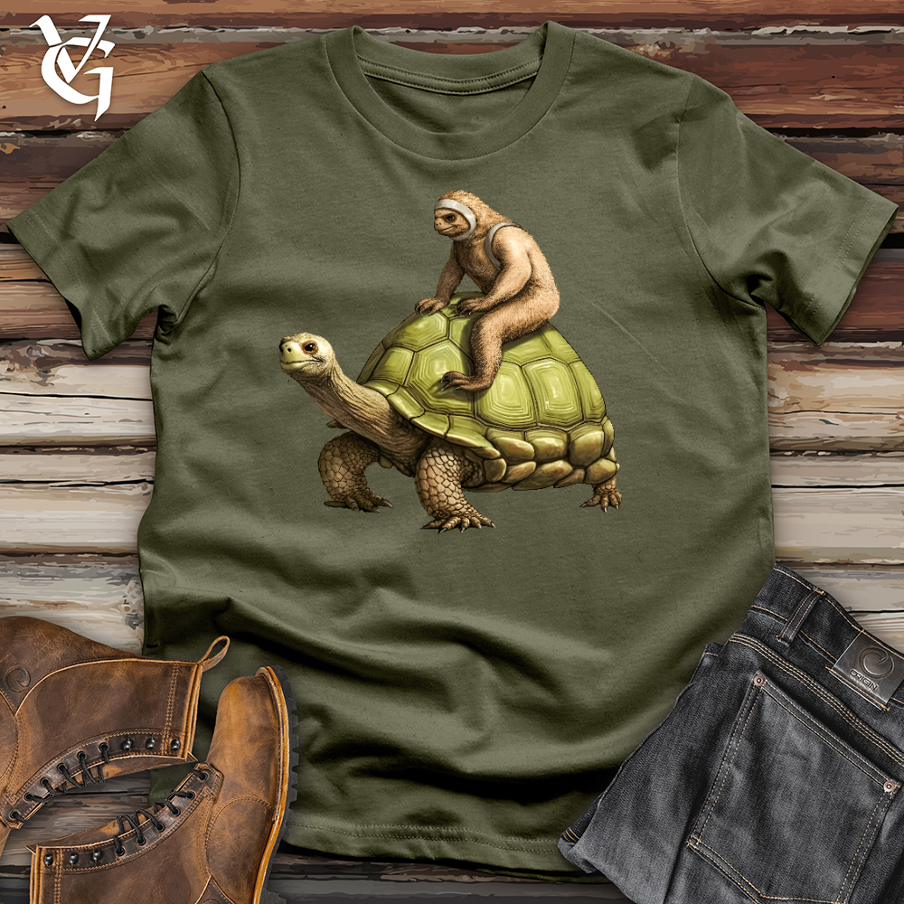 Viking Goods Sloth Riding The Turtle Cotton Tee Military Green / L
