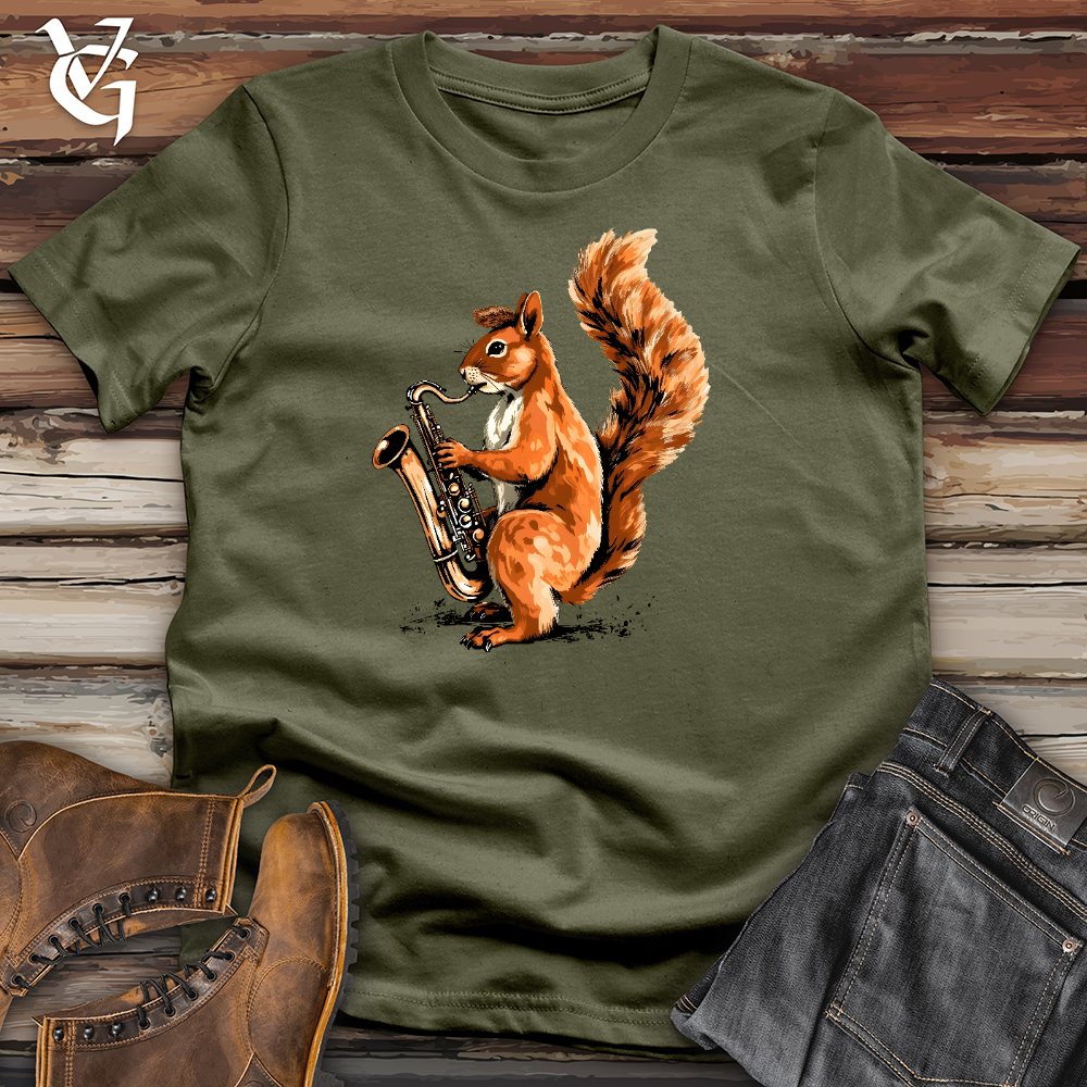 Viking Goods Squirrel Playing The Saxophone Cotton Tee Military Green / L