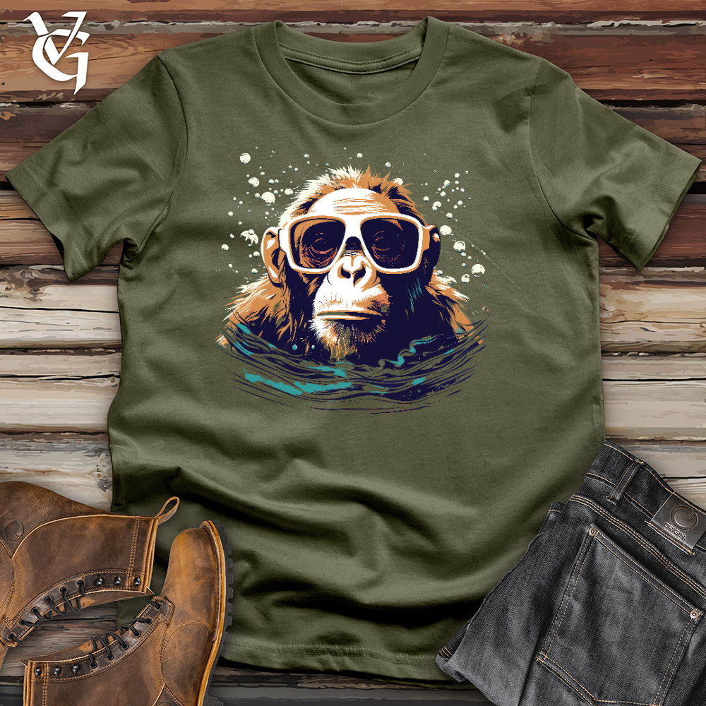 Viking Goods Swimming Monkey Cotton Tee Military Green / L