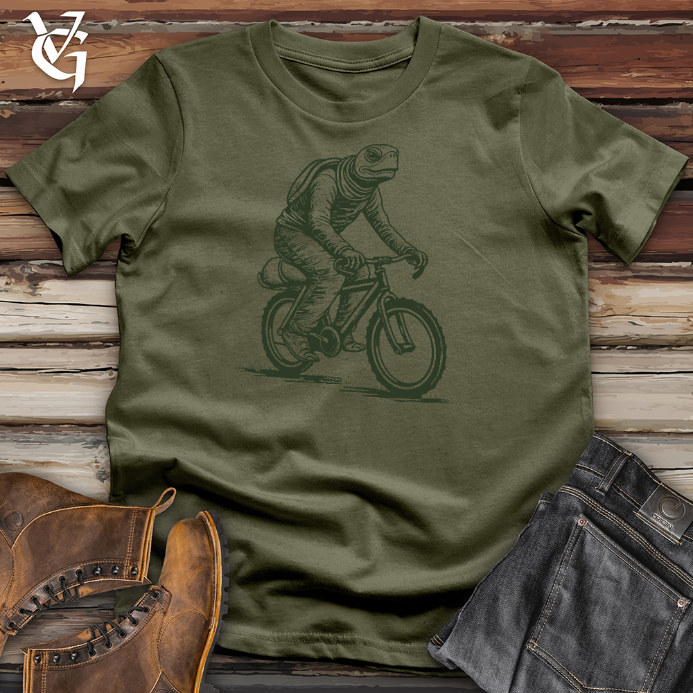 Viking Goods Turtle Riding A Bike Cotton Tee Military Green / L