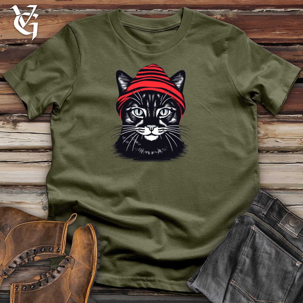Viking Goods Vintage Beanie Black Cat Cotton Tee Military Green / L