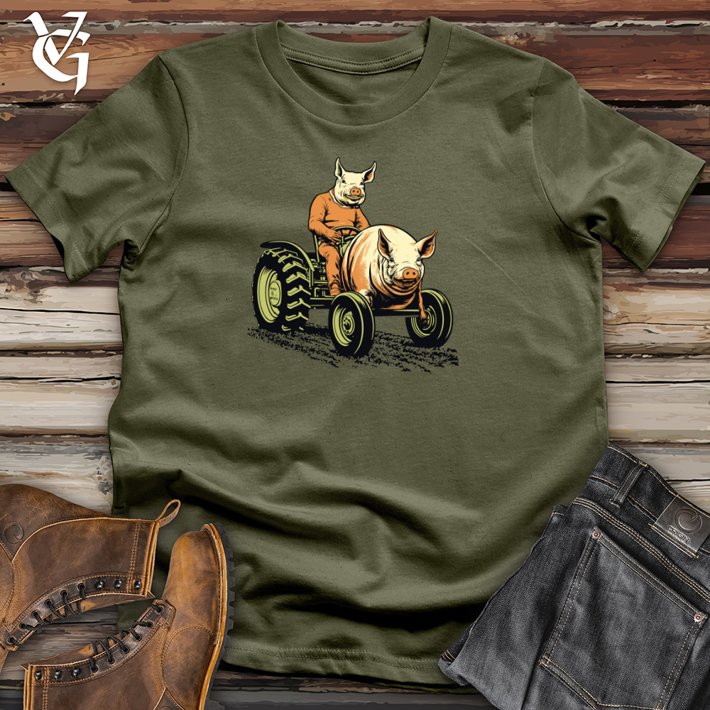 Viking Goods Vintage Tractor Riding Pig Cotton Tee Military Green / L