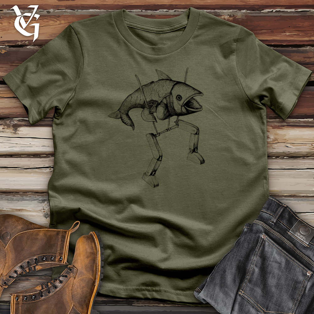 Viking Goods Walking Fish Cotton Tee Military Green / L