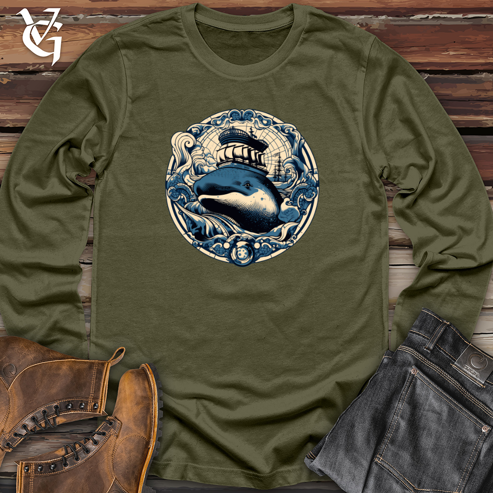 Viking Goods Whale Nautical Voyage Long Sleeve Military Green / L