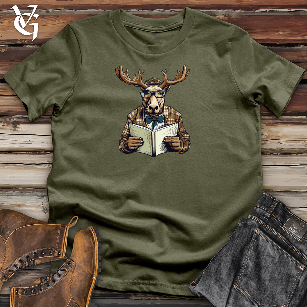 Viking Goods Whimsical Moose Reader Cotton Tee Military Green / L