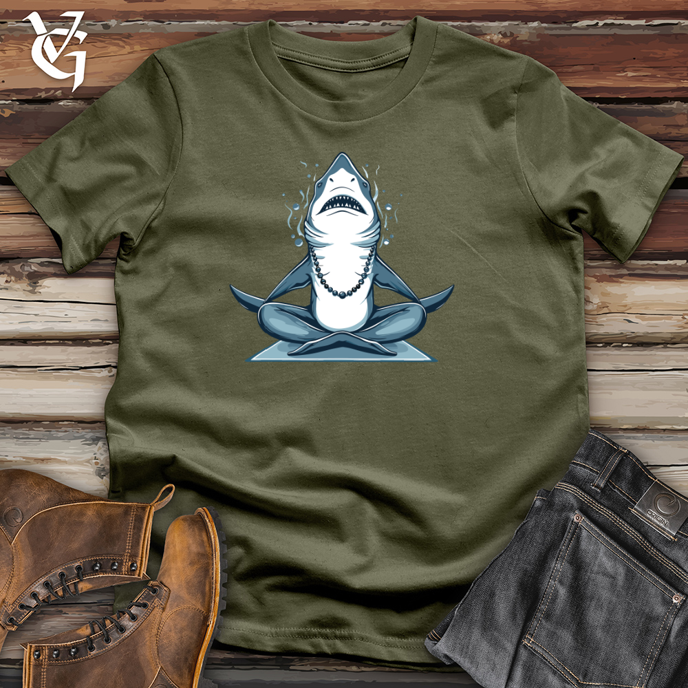 Viking Goods Zen Shark Meditation Cotton Tee Military Green / L