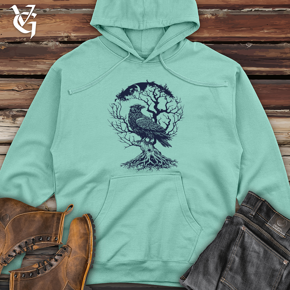 Viking Goods Raven and Old Tree Tattoo Midweight Hooded Sweatshirt Mint / L