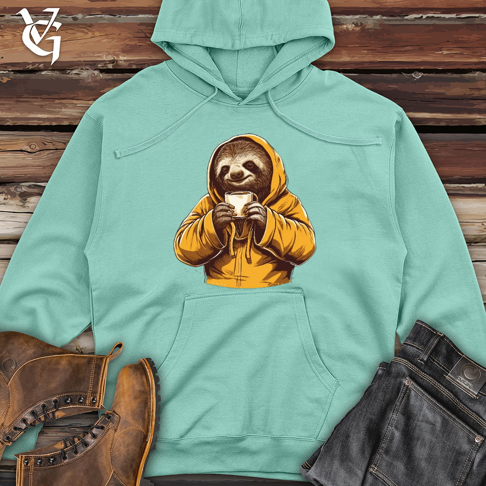 Viking Goods Sloth Coffee Midweight Hooded Sweatshirt Mint / L