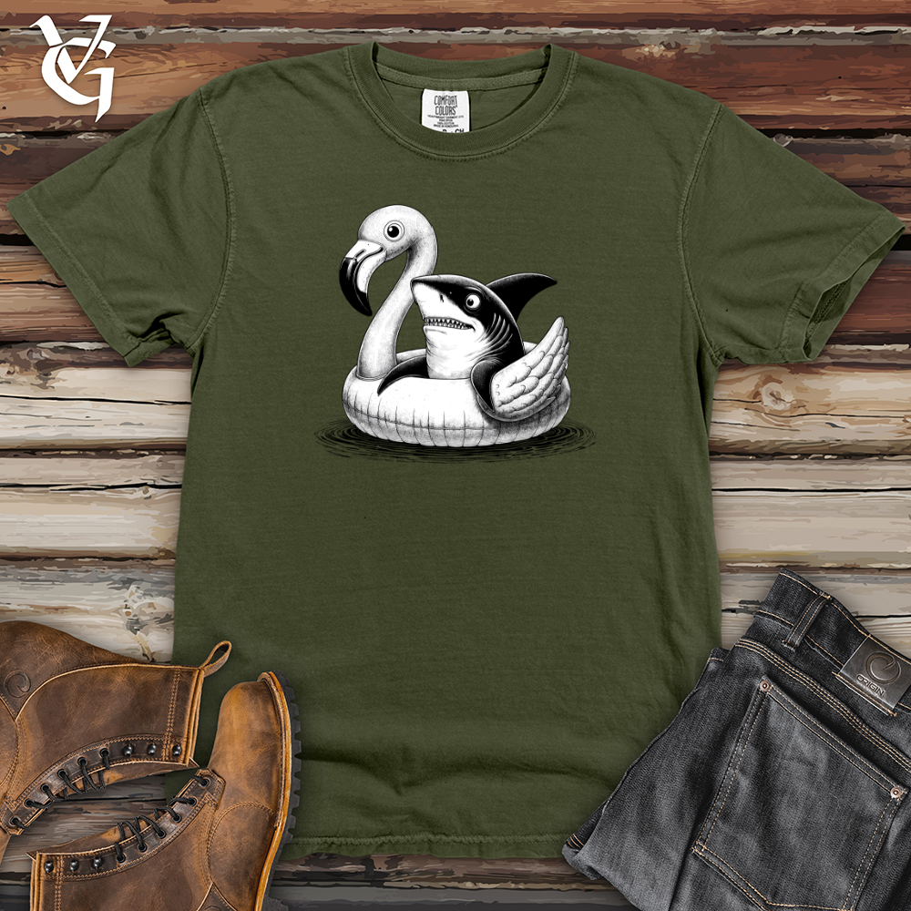 Viking Goods A Shark laying on top of a Flamingo Heavy Cotton Comfort Colors Tee Moss / L