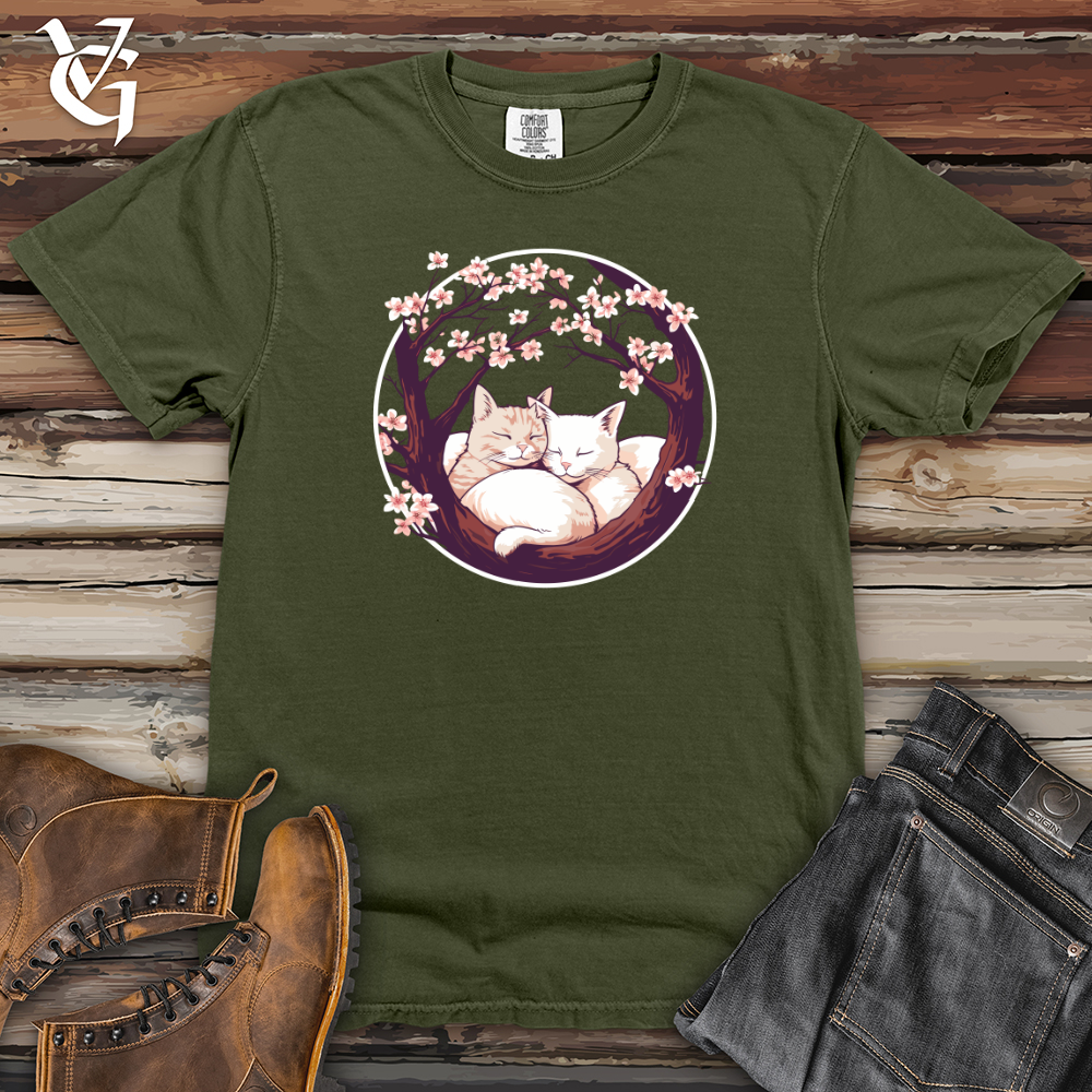 Viking Goods Cherry Blossom Felines Heavy Cotton Comfort Colors Tee Moss / L