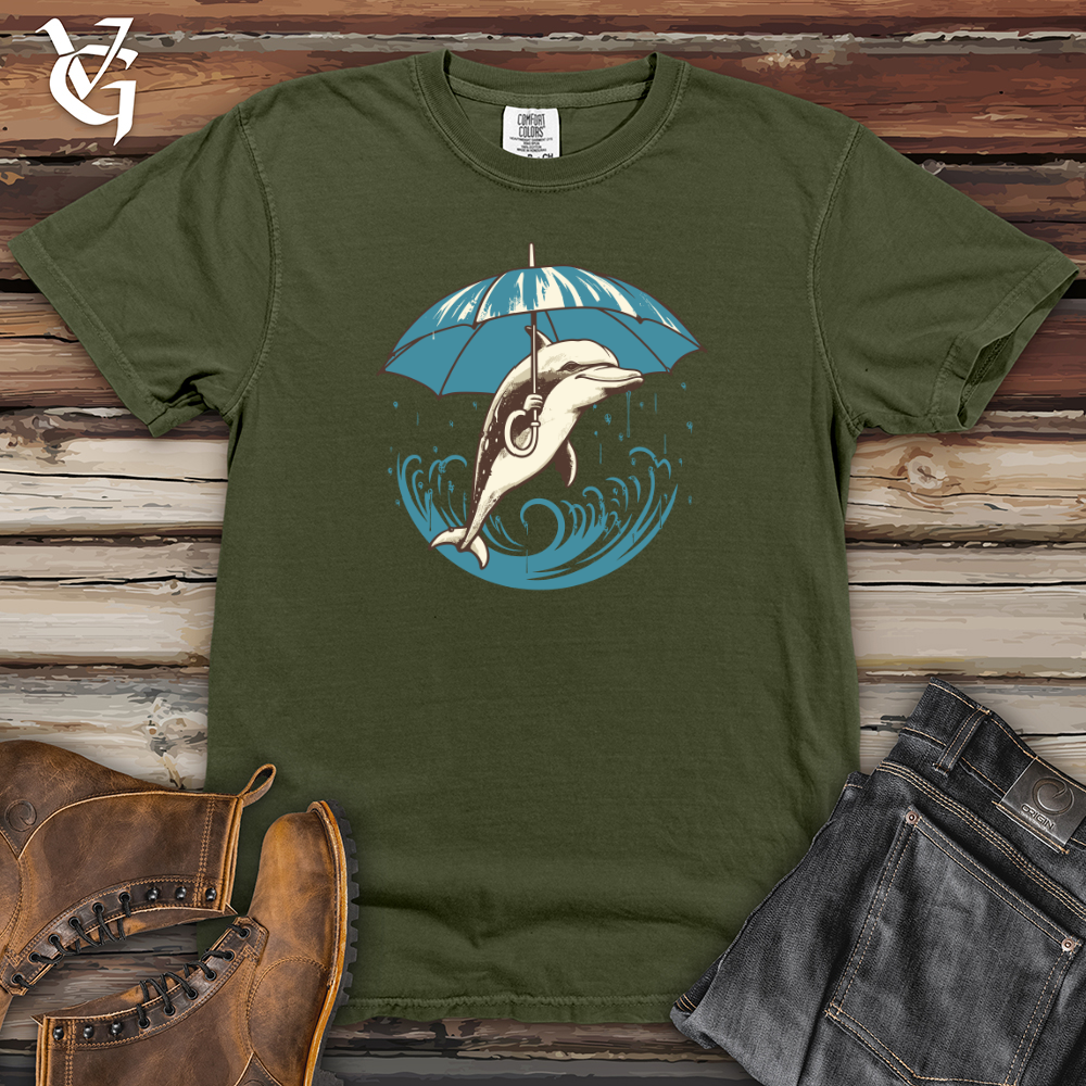 Viking Goods Dolphin Ocean Drizzle Umbrella Oasis Heavy Cotton Comfort Colors Tee Moss / L