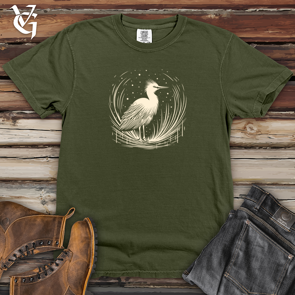 Viking Goods Flurry Feathered Egret Heavy Cotton Comfort Colors Tee Moss / L