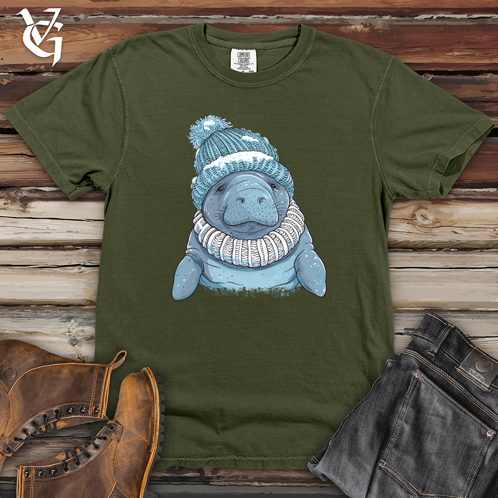 Viking Goods Manatee Winter Warmth Heavy Cotton Comfort Colors Tee Moss / L