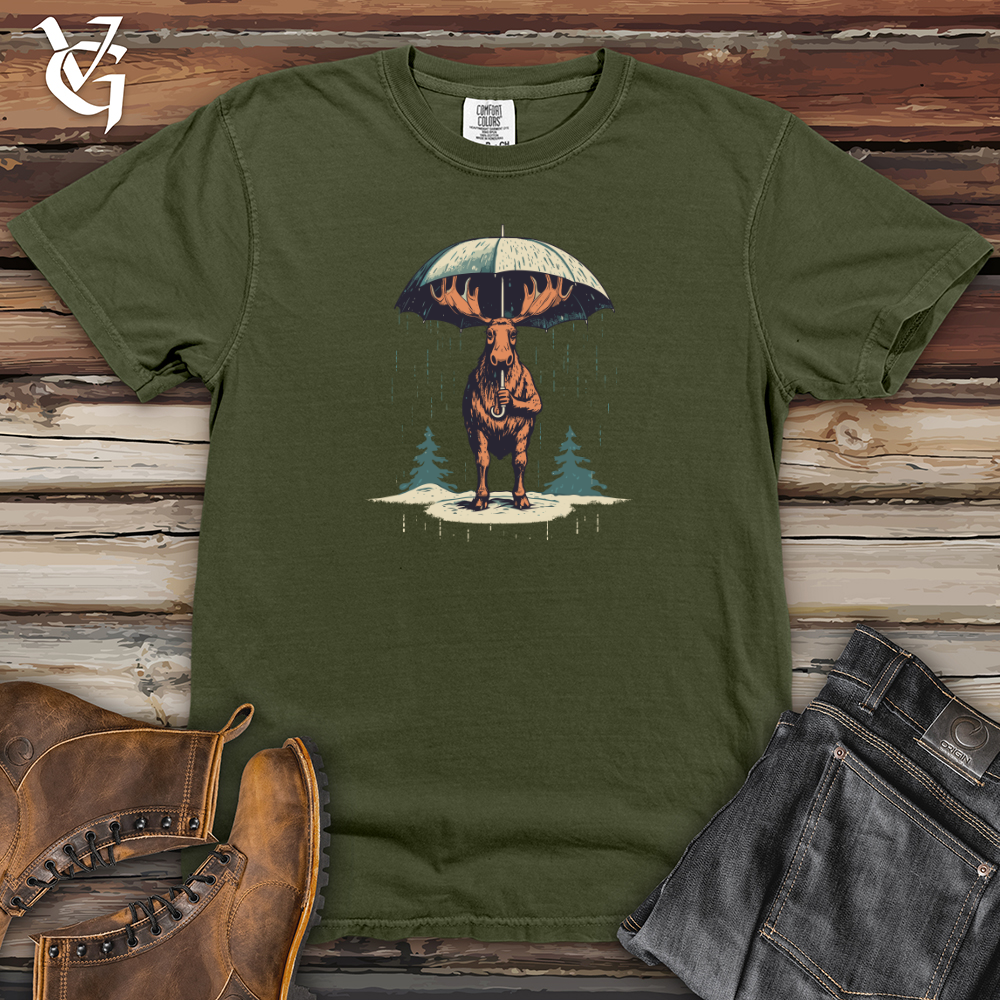 Viking Goods Moose Rainy Adventure Umbrella Shield Heavy Cotton Comfort Colors Tee Moss / L
