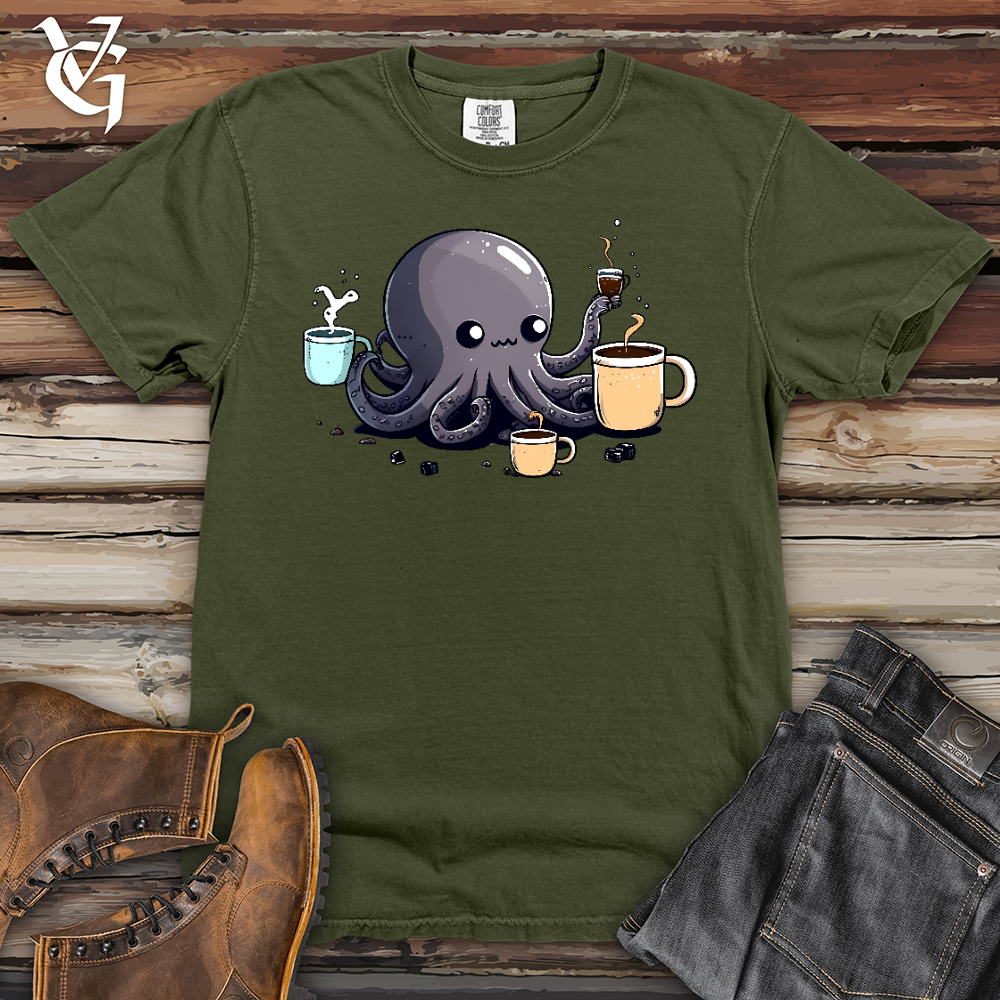 Viking Goods Octopus Coffee Addict Heavy Cotton Comfort Colors Tee Moss / L