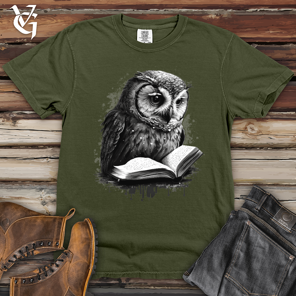 Viking Goods Owl Reading Book Heavy Cotton Comfort Colors Tee Moss / L