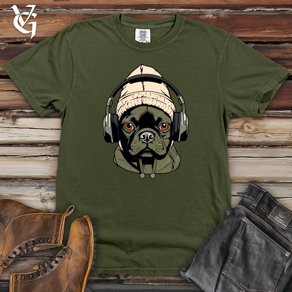 Viking Goods Retro Beanie Headphones Frenchie Heavy Cotton Comfort Colors Tee Moss / L