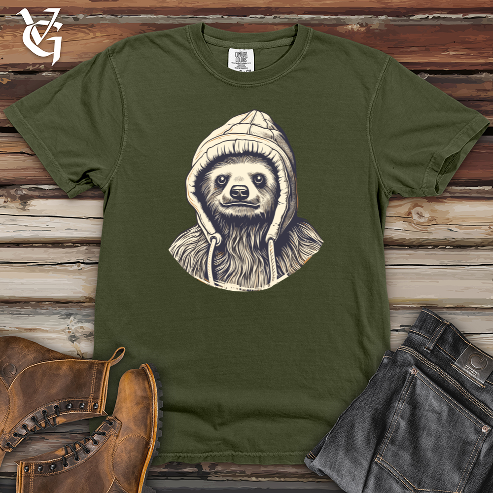 Viking Goods Retro Beanie Sloth Heavy Cotton Comfort Colors Tee Moss / L