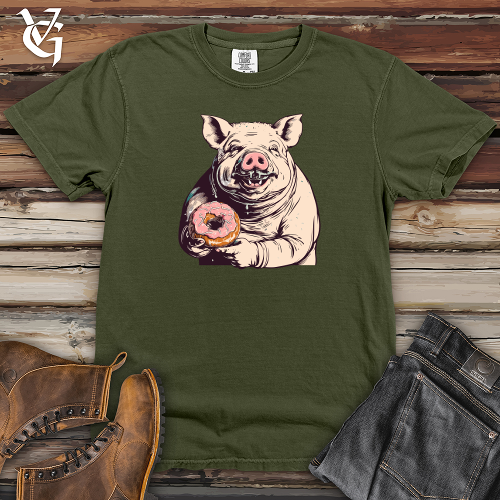 Viking Goods Retro Donut Devouring Pig Heavy Cotton Comfort Colors Tee Moss / L
