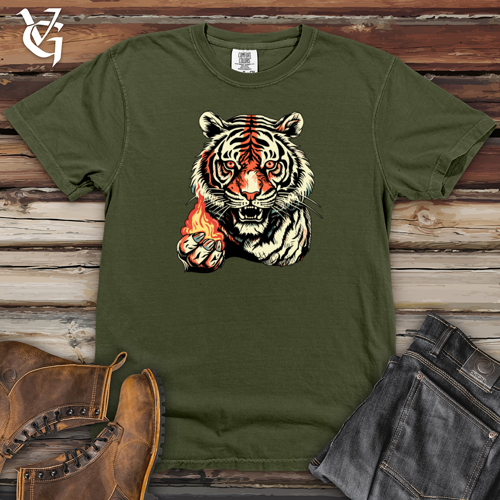 Viking Goods Retro Fire Tiger Heavy Cotton Comfort Colors Tee Moss / L