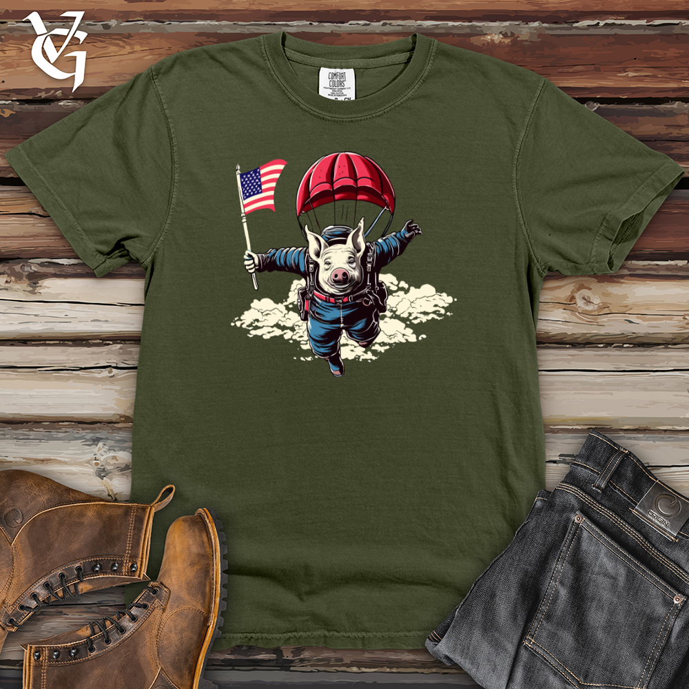 Viking Goods Skydiving Pig Parachute Adventure Heavy Cotton Comfort Colors Tee Moss / L