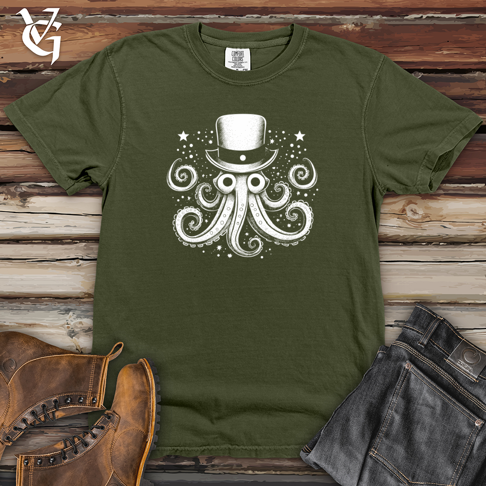 Viking Goods Vintage Cosmic Top Hat Octopus 02 Heavy Cotton Comfort Colors Tee Moss / L