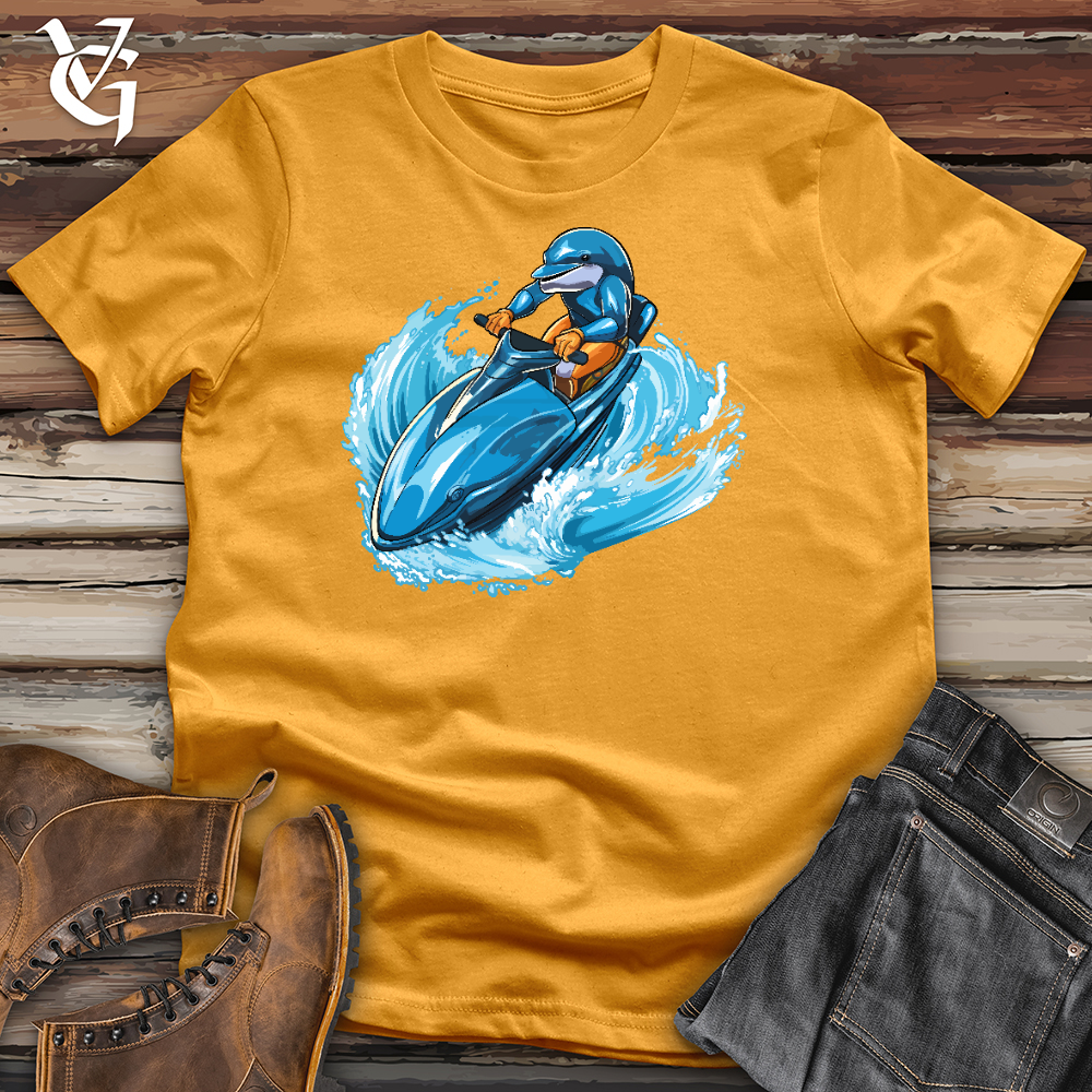 Viking Goods A Dolphin Driving a Jet Ski in the Ocean Cotton Tee Mustard / L