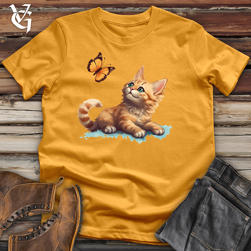 Viking Goods Cat and Butterfly Cotton Tee Mustard / L