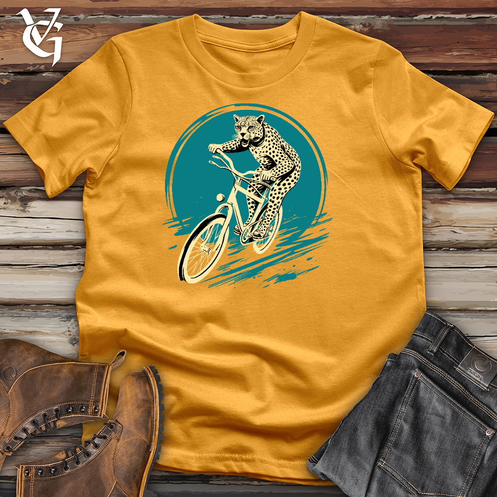 Viking Goods Cheetah Riding On A Bike Cotton Tee Mustard / L