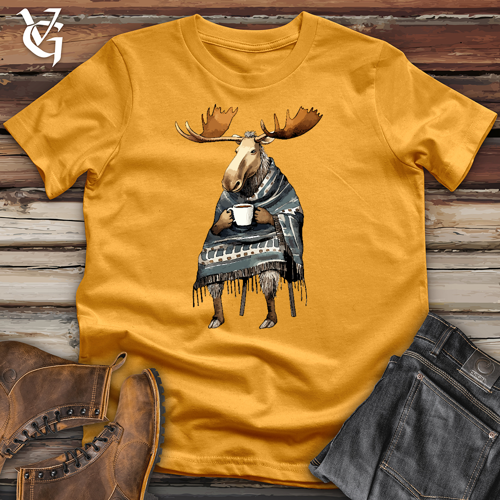 Viking Goods Coffee Drinking Moose Cotton Tee Mustard / L