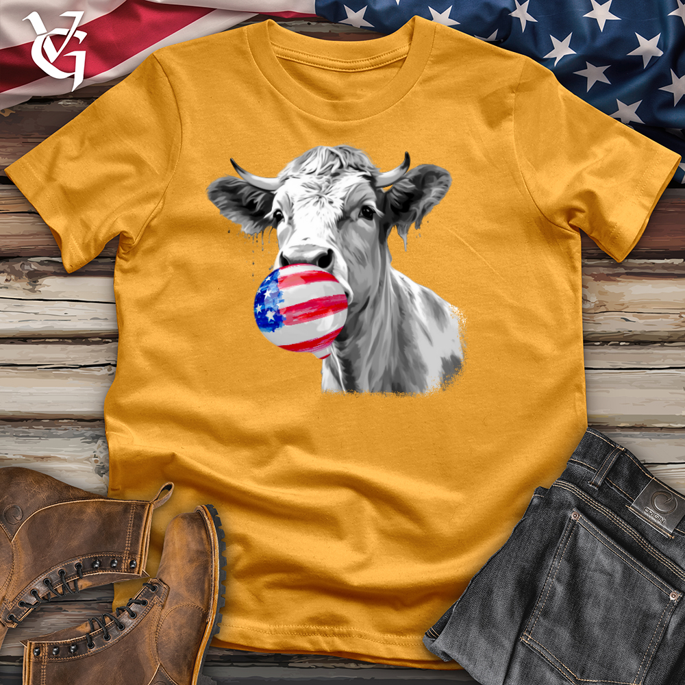 Viking Goods Cow And A Usa Flag Gum Cotton Tee Mustard / L