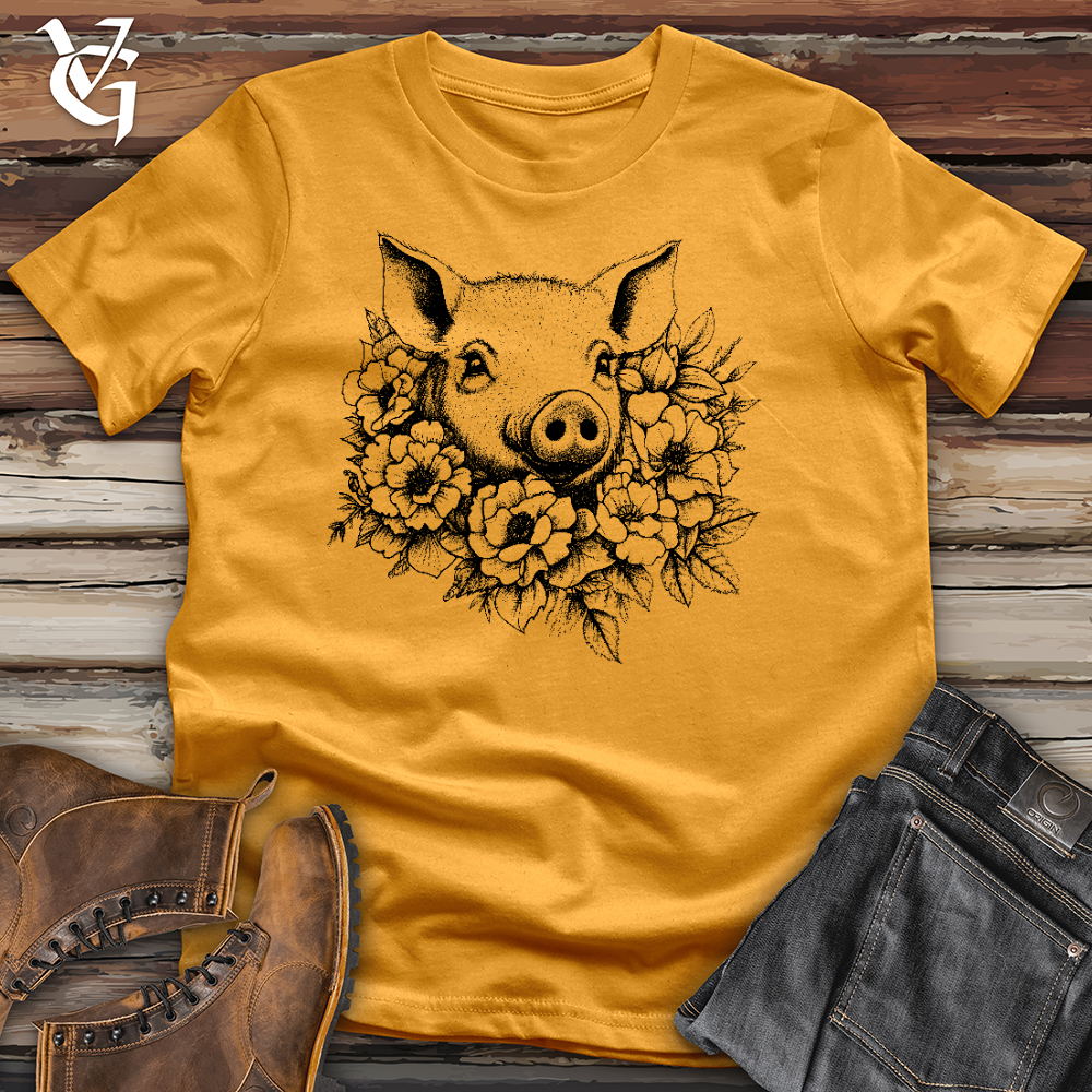 Viking Goods Floral Pig Cotton Tee Mustard / L