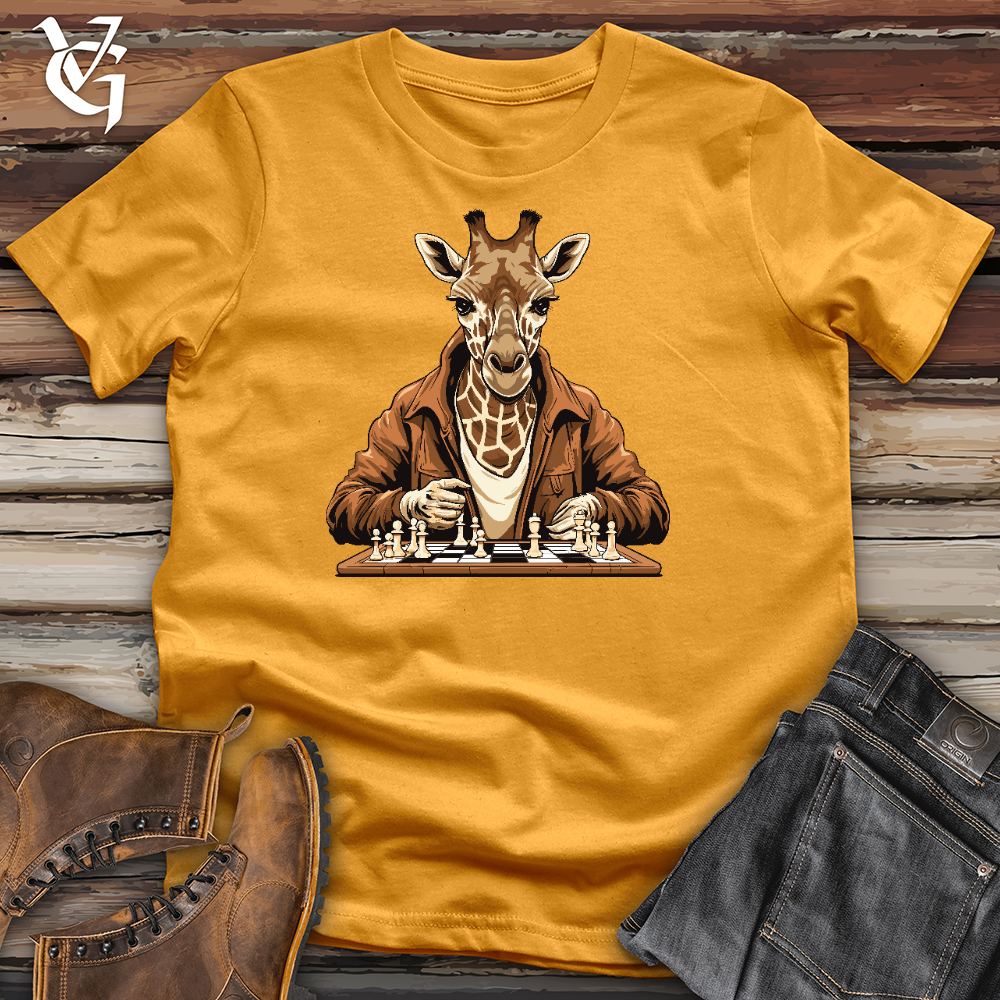 Viking Goods Giraffe Playing Chess Cotton Tee Mustard / L