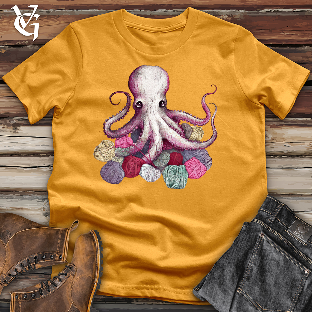 Viking Goods Knitting Octopus Cotton Tee Mustard / L