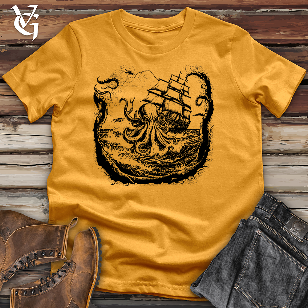 Viking Goods Octopus At Sea Cotton Tee Mustard / L