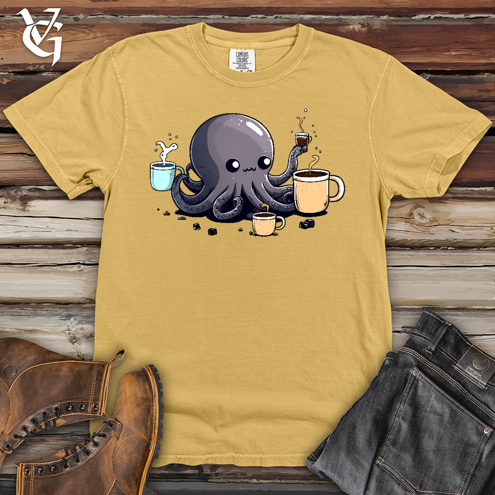Viking Goods Octopus Coffee Addict Heavy Cotton Comfort Colors Tee Mustard / L