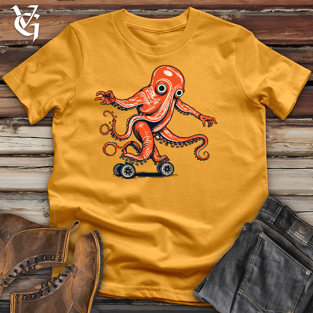 Viking Goods Octopus Riding On Roller Skate Cotton Tee Mustard / L