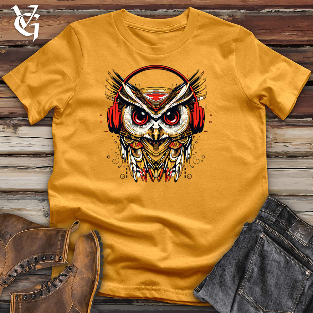 Viking Goods Retro Groove Owl DJ Cotton Tee Mustard / L