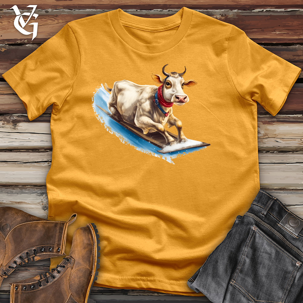 Viking Goods Sledding Cow Cotton Tee Mustard / L