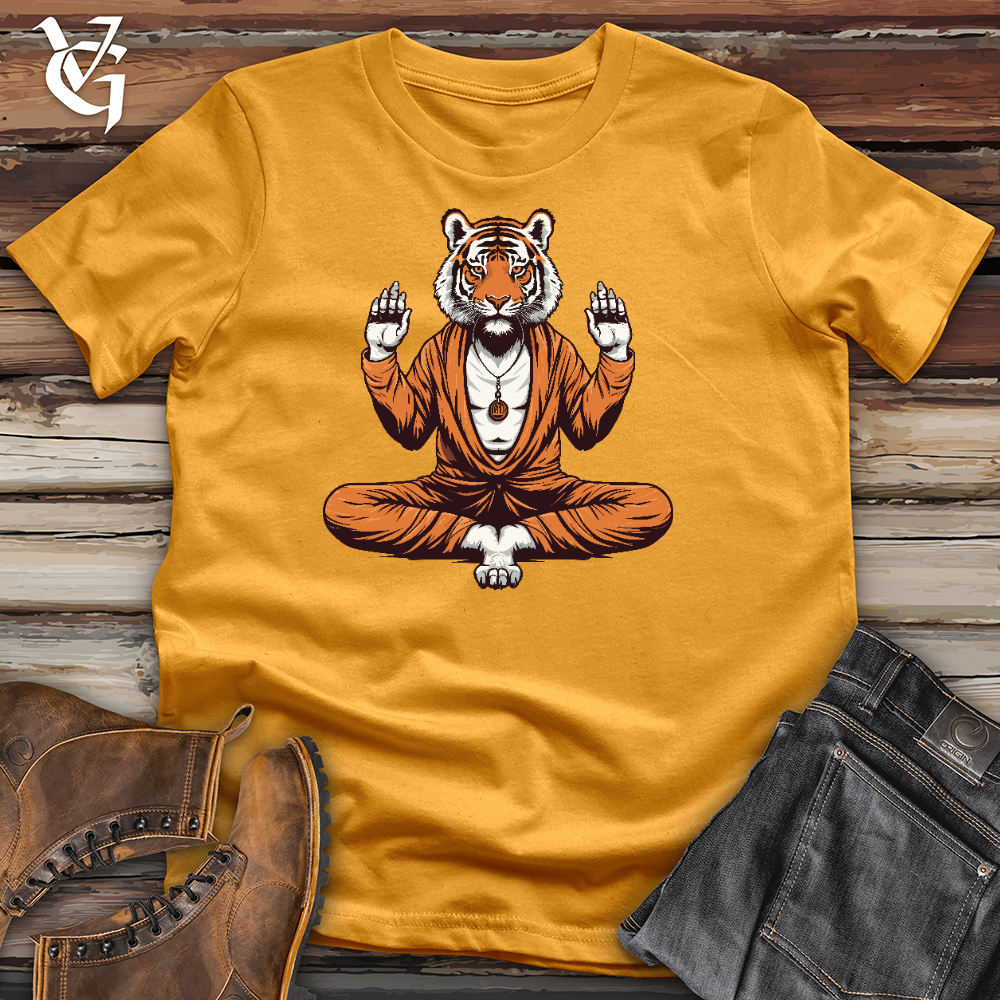 Viking Goods Tiger Doing Yoga Cotton Tee Mustard / L