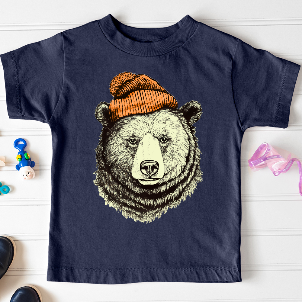 Viking Goods Bear Wearing Hunters Beanie Toddler Tee Navy / 2T