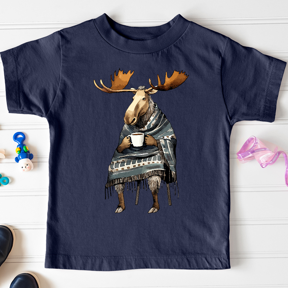Viking Goods Coffee Drinking Moose Toddler Tee Navy / 2T