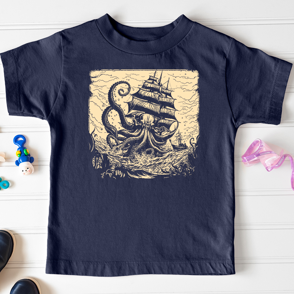 Viking Goods Kraken at Sea Toddler Tee Navy / 2T