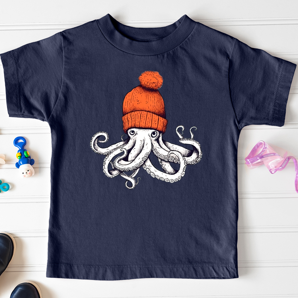 Viking Goods Octopus Orange Beanie Toddler Tee Navy / 2T