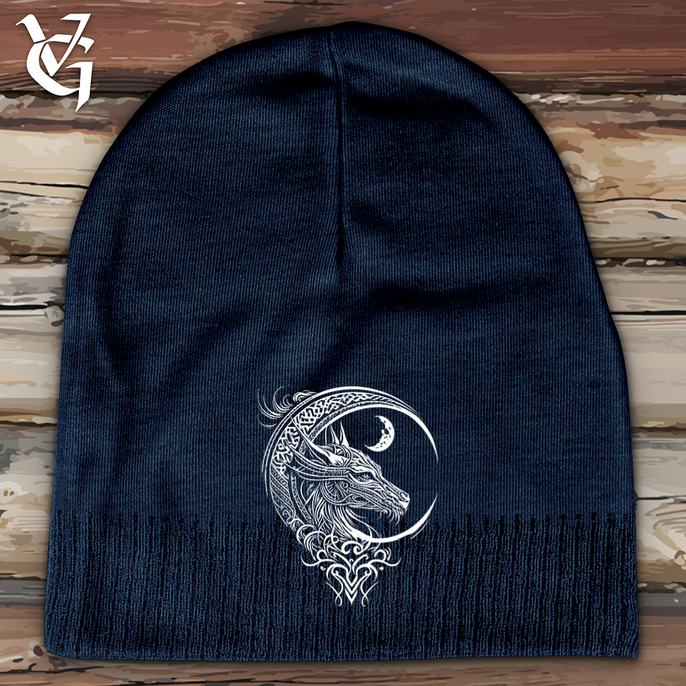 Viking Goods Celtic Dragon and Moon Cotton Beanie Navy